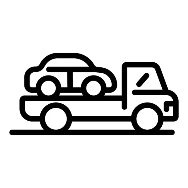 Auto op een sleepwagen pictogram, omtrek stijl — Stockvector