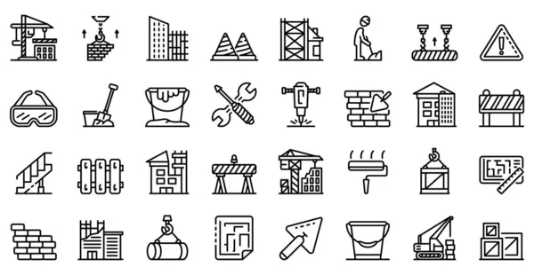 Conjunto de ícones de reconstrução de edifícios, estilo esboço —  Vetores de Stock