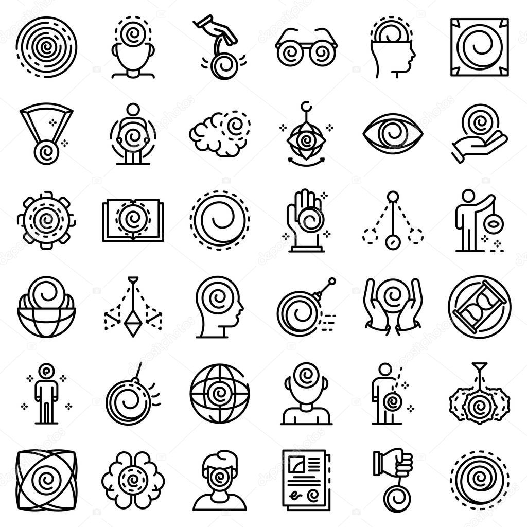 Hypnosis icons set. Outline set of hypnosis vector icons for web design isolated on white background