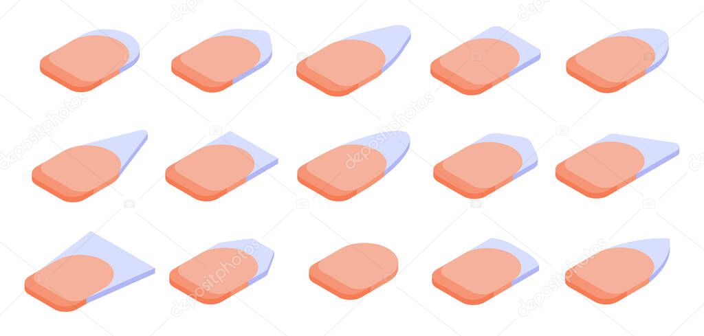 Nail icons set, isometric style