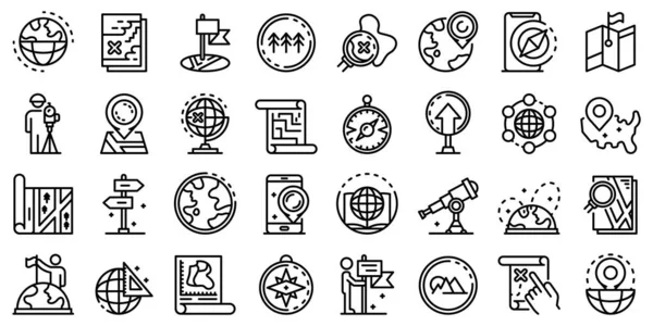 Cartographer icons set, outline style — Stock Vector