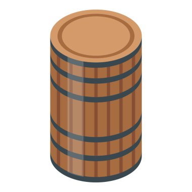 Wood barrel icon, isometric style