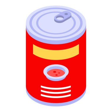 Tomato bean tin can icon, isometric style