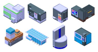 Mall icons set, isometric style