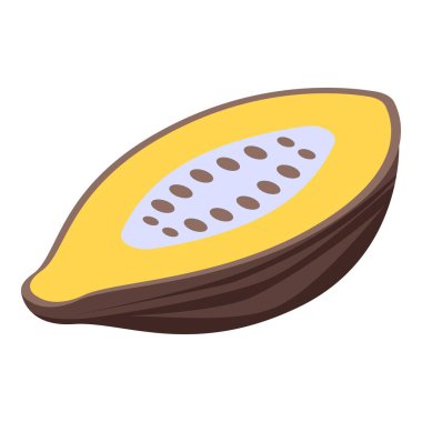 Cutted cocoa fruit icon, isometric style