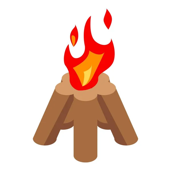 Wood campfire icon, isometric style — 图库矢量图片