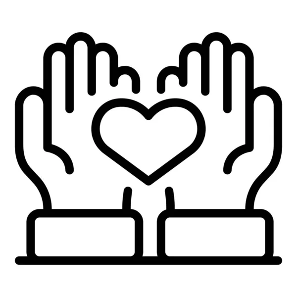 Ícone do coração do cuidado das mãos, estilo do esboço — Vetor de Stock