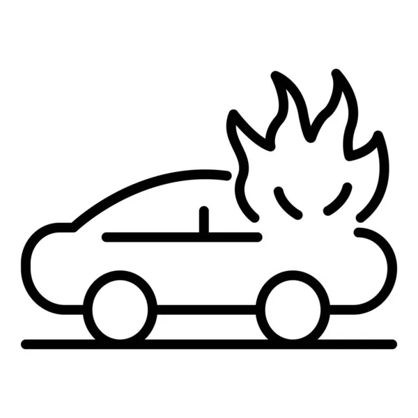 Car accident in fire icon, outline style — Stock Vector