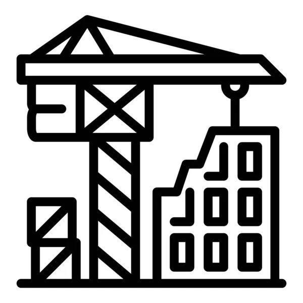 Icono de trabajo de la grúa de construcción, estilo de esquema — Vector de stock