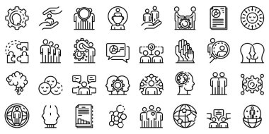 Sociology icons set, outline style