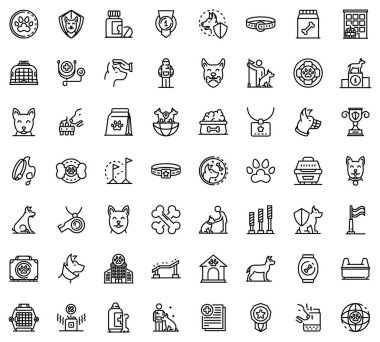 Dog handler icons set, outline style
