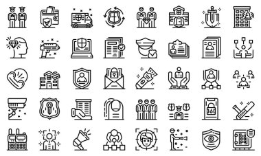 Personal guard icons set, outline style