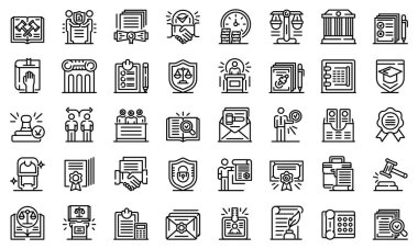 Notary icons set, outline style
