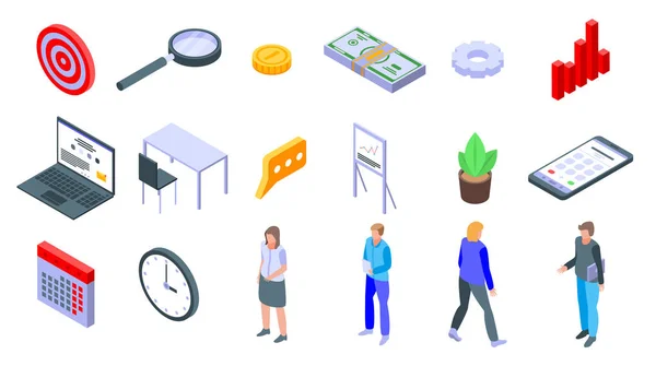 Account manager icons set, isometric style — 图库矢量图片