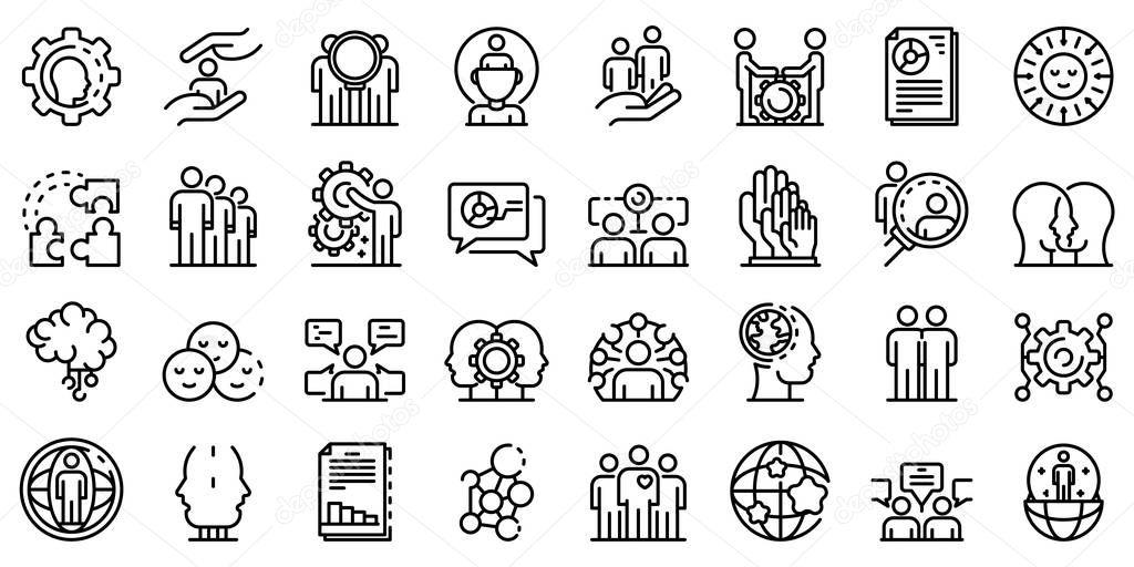 Sociology icons set, outline style