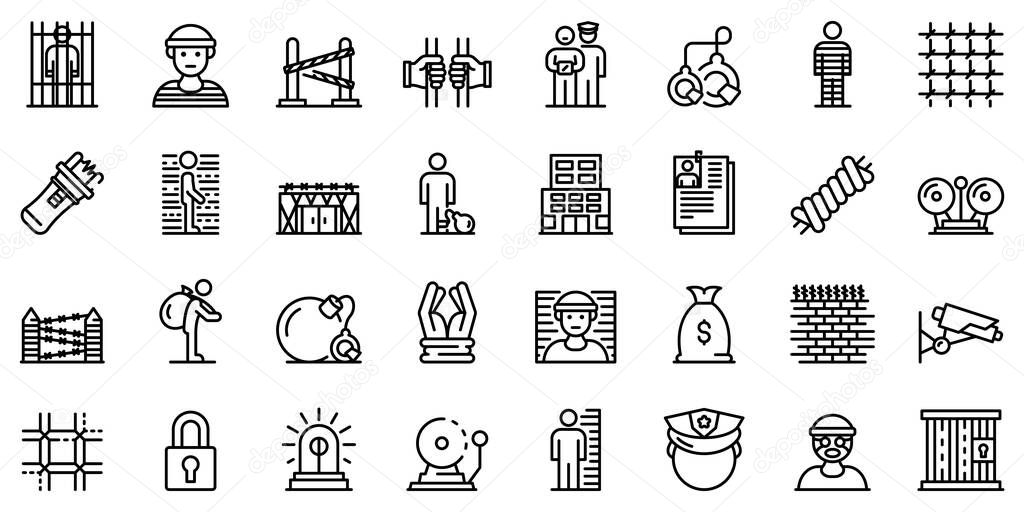 Prison icons set, outline style