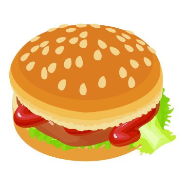 Tasty hamburger icon, isometric style