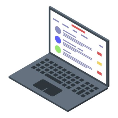 Parcel tracking laptop icon, isometric style