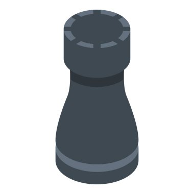 Black chess rook icon, isometric style