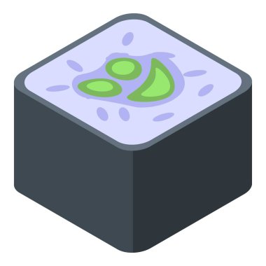 Restaurant sushi roll icon, isometric style