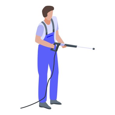Man car wash icon, isometric style