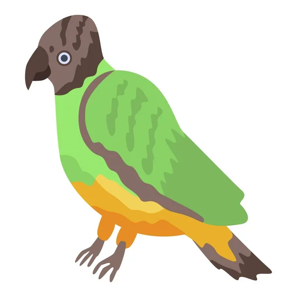 Cute green parrot icon, isometric style — Stock Vector