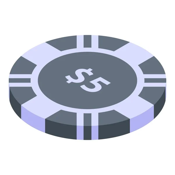 Icône de jeton de casino de cinq dollars, style isométrique — Image vectorielle