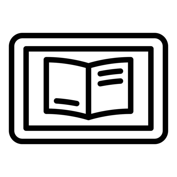 Libro en un icono de tableta electrónica, estilo de esquema — Vector de stock
