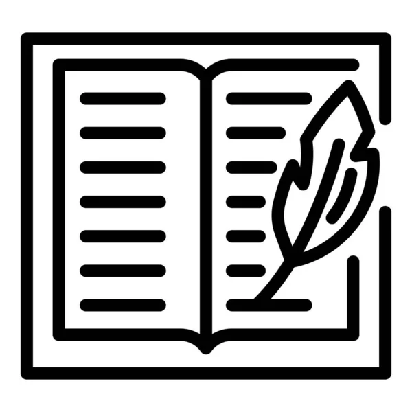 Icono de libro y pluma, estilo de esquema — Vector de stock