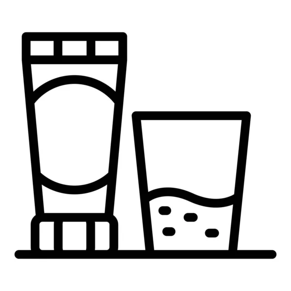 Dentifrice et verre d'icône de l'eau, style contour — Image vectorielle