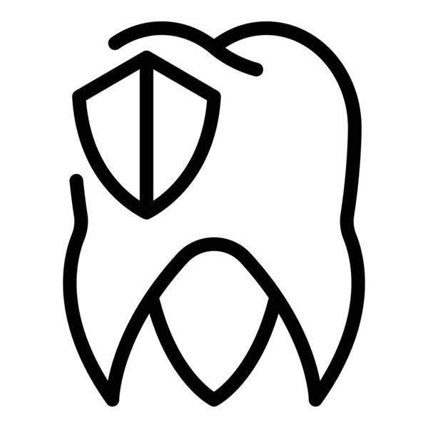 Icône dent et bouclier, style contour — Image vectorielle