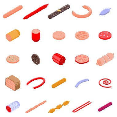 Sosis simgeleri ayarlandı, izometrik biçim