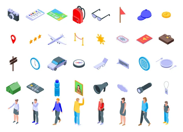 Excursion icons set, isometric style — Stock Vector