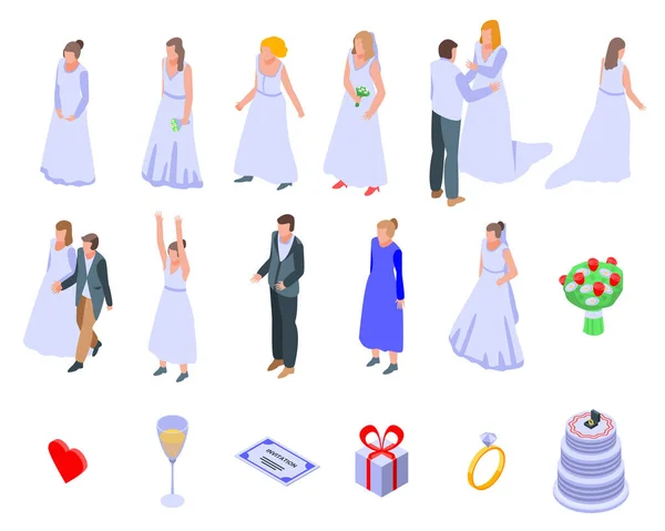 Conjunto de iconos de novia, estilo isométrico — Archivo Imágenes Vectoriales