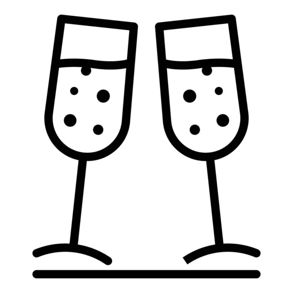 Wedding champagne glasses icon, outline style — Vetor de Stock