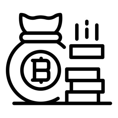 Bitcoin money bag icon, outline style