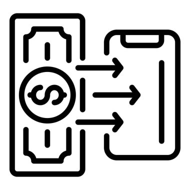 Cash on smartphone icon, outline style