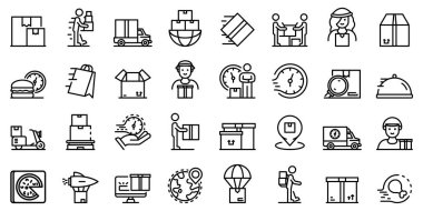 Courier icons set, outline style