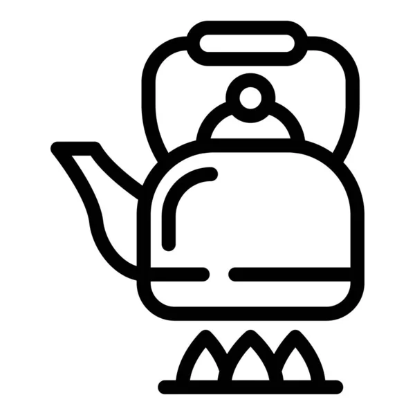 Икона кемпинга металлический чайник, стиль очертаний — стоковый вектор