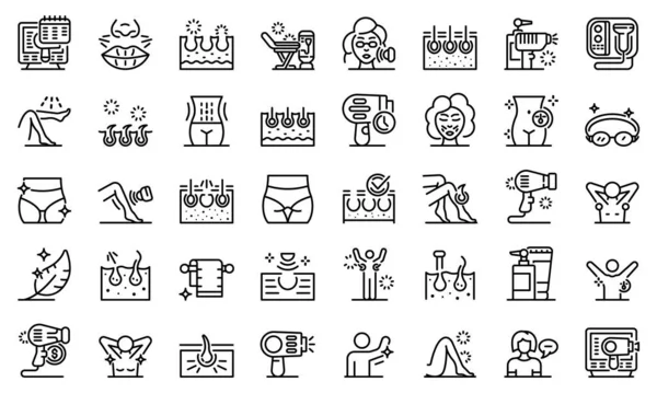 Conjunto de iconos de depilación láser, estilo de contorno — Archivo Imágenes Vectoriales