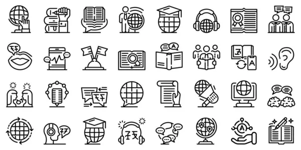Set icone traduttore, stile contorno — Vettoriale Stock