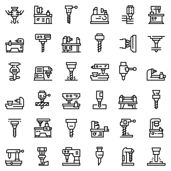 Milling machine icons set, outline style — Wektor stockowy