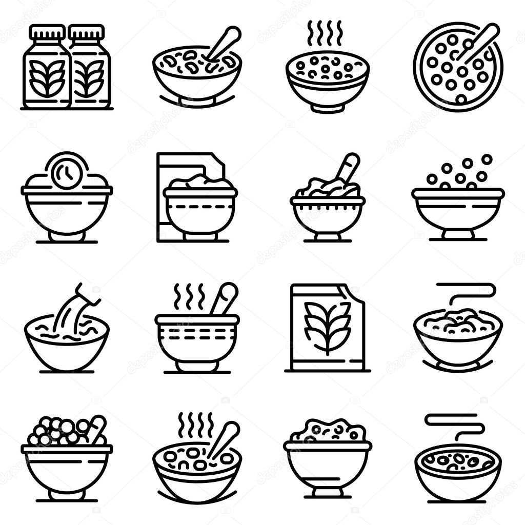 Cereal flakes icons set, outline style