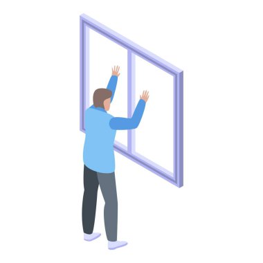 Plastic window installation icon, isometric style