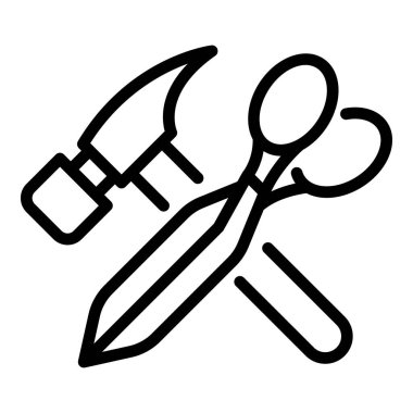 Hammer scissors shoe repair icon, outline style
