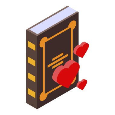 Romantik hikaye kitabı simgesi, izometrik biçim