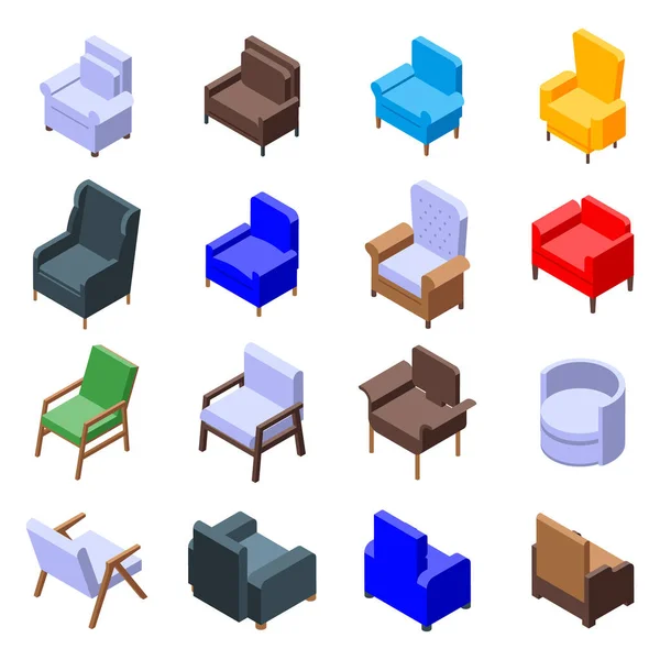 Armchair icons set, isometric style — Stock Vector