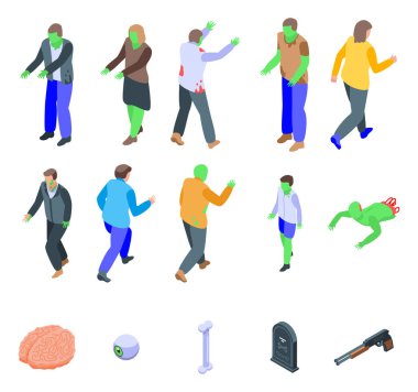 Zombi simgeleri ayarlandı, izometrik biçim