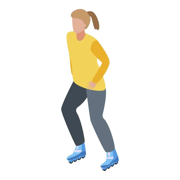 Roller skating girl icon, isometric style — Stock Vector