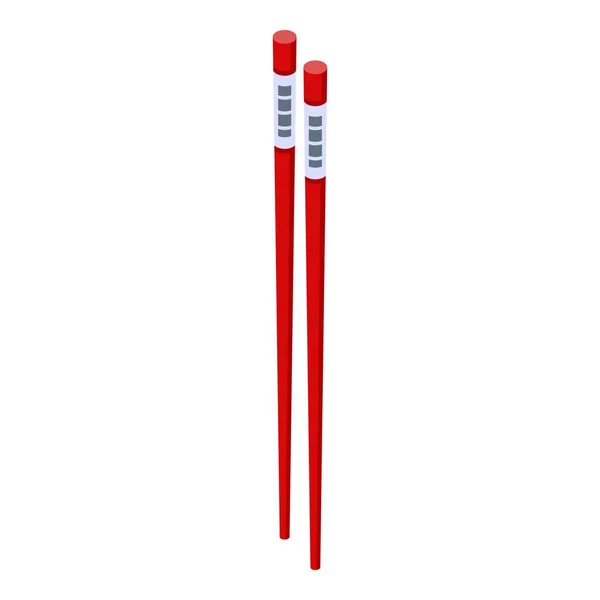 Red chopsticks icon, isometric style — Stock Vector